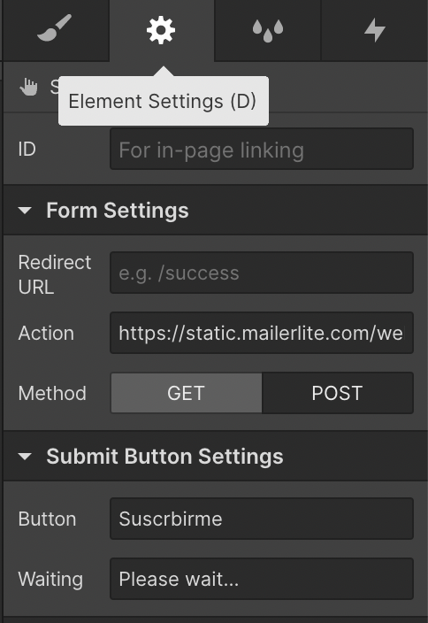 form settings